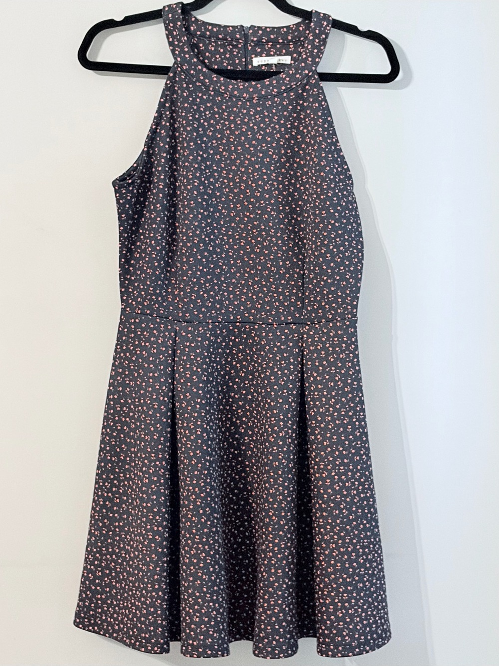 Navy Pink Floral Fit & Flare Skater Dress High Neck Sleeveless